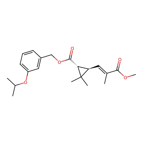 Cyclopropanecarboxylic acid, 3-(3-methoxy-2-methyl-3-oxo-1-propenyl)-2,2-dimethyl-, (3-(1-methylethoxy)phenyl)methyl ester, (1R-trans)- structure