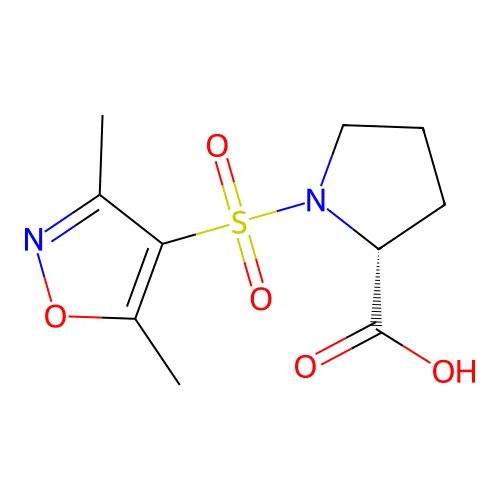 rel-(2R)-1-[(3,5-dimethyl-1,2-oxazol-4-yl)sulfonyl]pyrrolidine-2-carboxylic acid structure