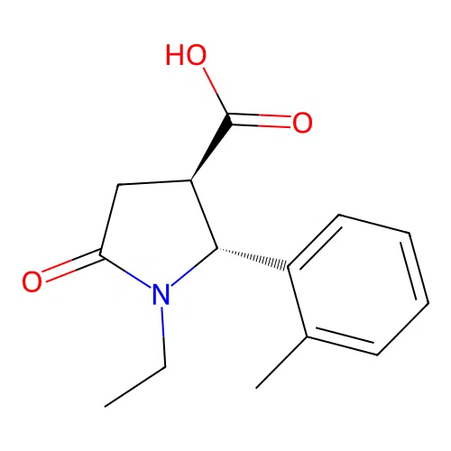 (2R,3R)-1-ethyl-2-(2-methylphenyl)-5-oxopyrrolidine-3-carboxylic acid structure
