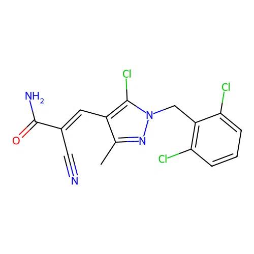 (E)-3-[5-chloro-1-[(2,6-dichlorophenyl)methyl]-3-methylpyrazol-4-yl]-2-cyanoprop-2-enamide structure