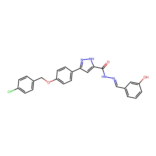 3-(4-((4-CL-Benzyl)oxy)PH)N'-(3-hydroxybenzylidene)-1H-pyrazole-5-carbohydrazide structure