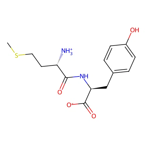 (2S)-2-[[(2S)-2-azaniumyl-4-methylsulfanylbutanoyl]amino]-3-(4-hydroxyphenyl)propanoate structure