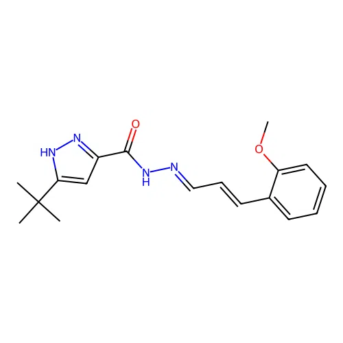 3-tert-butyl-N'-[(1Z,2E)-3-(2-methoxyphenyl)prop-2-en-1-ylidene]-1H-pyrazole-5-carbohydrazide structure
