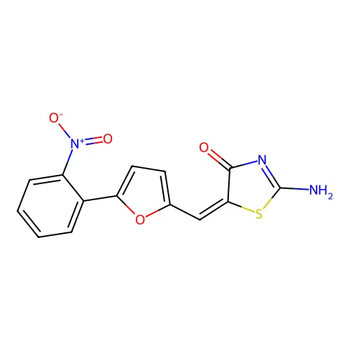 2-Imino-5-{[5-(2-nitrophenyl)(2-furyl)]methylene}-1,3-thiazolidin-4-one structure