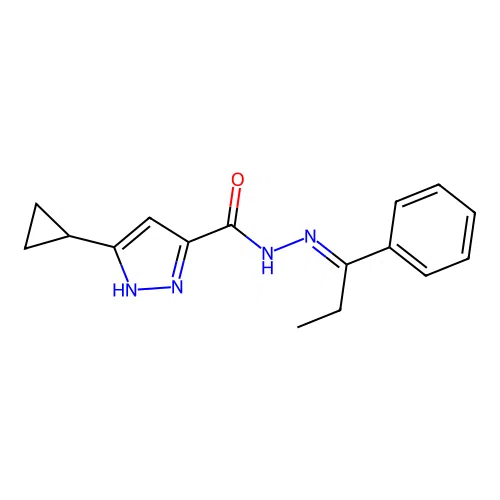 5-cyclopropyl-N-(1-phenylpropylideneamino)-1H-pyrazole-3-carboxamide structure
