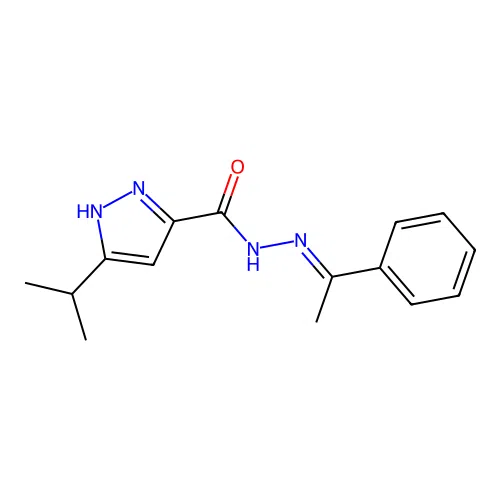 3-Isopropyl-N'-(1-phenylethylidene)-1H-pyrazole-5-carbohydrazide structure