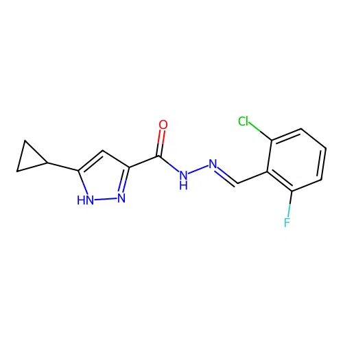 N'-[(E)-(2-chloro-6-fluorophenyl)methylidene]-5-cyclopropyl-1H-pyrazole-3-carbohydrazide structure