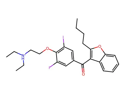 [2-[4-[(2-Butylbenzofuran-3-yl)carbonyl]-2,6-diiodophenoxy]ethyl]diethylaminium structure