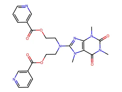 3-Pyridinecarboxylic acid, ((2,3,6,7-tetrahydro-1,3,7-trimethyl-2,6-dioxo-1H-purin-8-yl)imino)di-2,1-ethanediyl ester structure