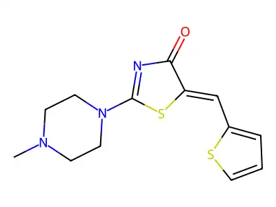 (5Z)-2-(4-methylpiperazin-1-yl)-5-(thiophen-2-ylmethylidene)-1,3-thiazol-4-one structure