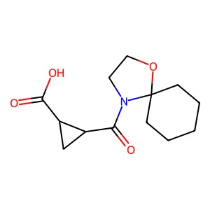 (1R,2S)-2-(1-oxa-4-azaspiro[4.5]dec-4-ylcarbonyl)cyclopropanecarboxylic acid structure