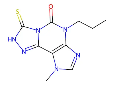 5H-1,2,4-Triazolo(3,4-i)purin-5-one, 2,3,6,9-tetrahydro-9-methyl-6-propyl-3-thioxo- structure