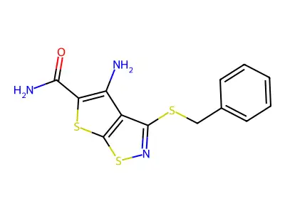 Thieno(3,2-d)isothiazole-5-carboxamide, 4-amino-3-((phenylmethyl)thio)- structure