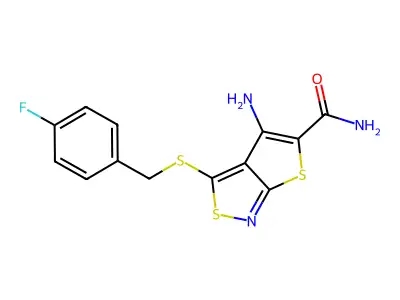 Thieno(2,3-c)isothiazole-5-carboxamide, 4-amino-3-(((4-fluorophenyl)methyl)thio)- structure
