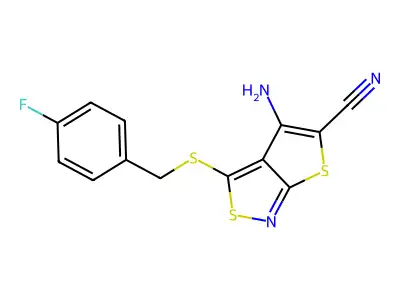 Thieno(2,3-c)isothiazole-5-carbonitrile, 4-amino-3-(((4-fluorophenyl)methyl)thio)- structure