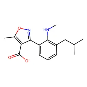 2'-(N-methylamino)-2-methylpropyl-5-methyl-3-phenylisoxazole-4-carboxylate structure