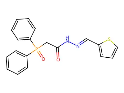2-diphenylphosphoryl-N-(thiophen-2-ylmethylideneamino)acetamide structure