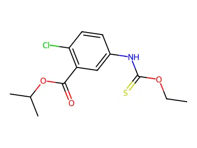 Benzoic acid, 2-chloro-5-((ethoxythioxomethyl)amino)-, 1-methylethyl ester structure