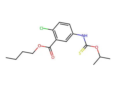 Benzoic acid, 2-chloro-5-(((1-methylethoxy)thioxomethyl)amino)-, butyl ester structure