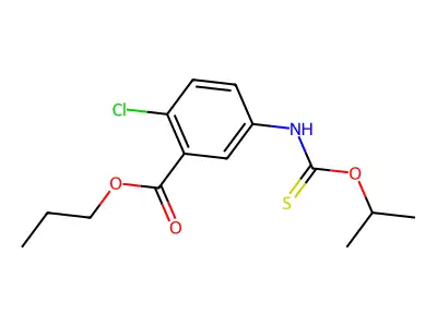 Benzoic acid, 2-chloro-5-(((1-methylethoxy)thioxomethyl)amino)-, propyl ester structure