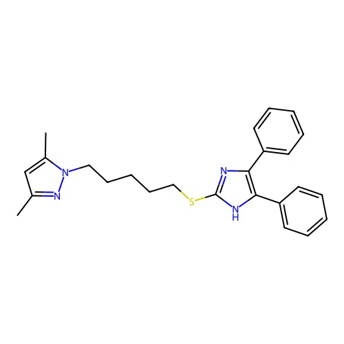 1-[5-[(4,5-diphenyl-1H-imidazol-2-yl)sulfanyl]pentyl]-3,5-dimethylpyrazole structure