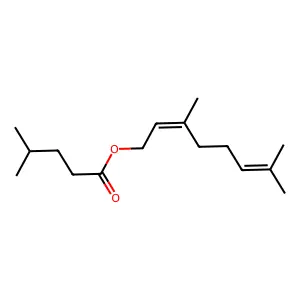 Pentanoic acid, 4-methyl-, (2E)-3,7-dimethyl-2,6-octadienyl ester structure