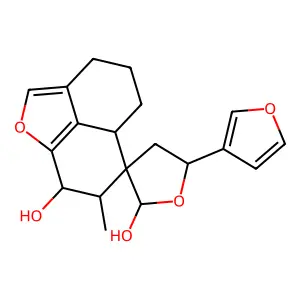 Spiro(furan-3(2H),6'-(6H)naphtho(1,8-bc)furan)-2,8'-diol, 5-(3-furanyl)-3',4,4',5,5',5'a,7',8'-octahydro-7'-methyl-, (5'aS-(5'aalpha,6'beta(2S*,5R*),7'beta,8'beta))- structure