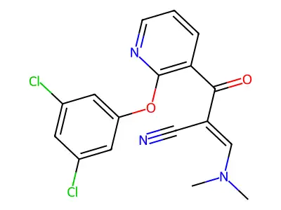 (E)-2-{[2-(3,5-dichlorophenoxy)-3-pyridinyl]carbonyl}-3-(dimethylamino)-2-propenenitrile structure