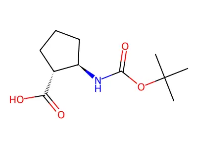 (1R,2R)-2-(((tert-butoxy)carbonyl)amino)cyclopentane-1-carboxylic acid structure