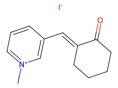 2-[(1-Methylpyridin-1-ium-3-yl)methylidene]cyclohexan-1-one iodide structure