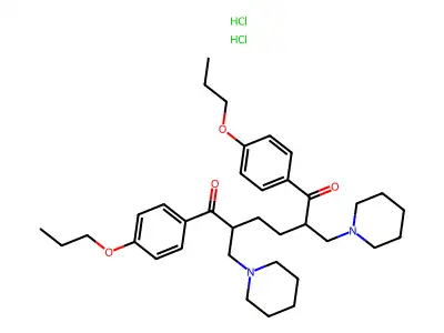 2,5-Bis(1-piperidinylmethyl)-1,6-bis(4-propoxyphenyl)-1,6-hexanedione dihydrochloride structure