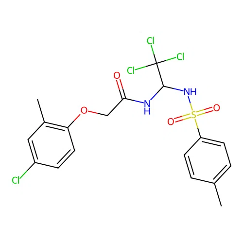 2-(4-chloro-2-methylphenoxy)-N-(2,2,2-trichloro-1-(4-methylphenylsulfonamido)ethyl)acetamide structure