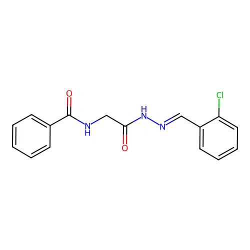 (E)-N-(2-(2-(2-chlorobenzylidene)hydrazinyl)-2-oxoethyl)benzamide structure