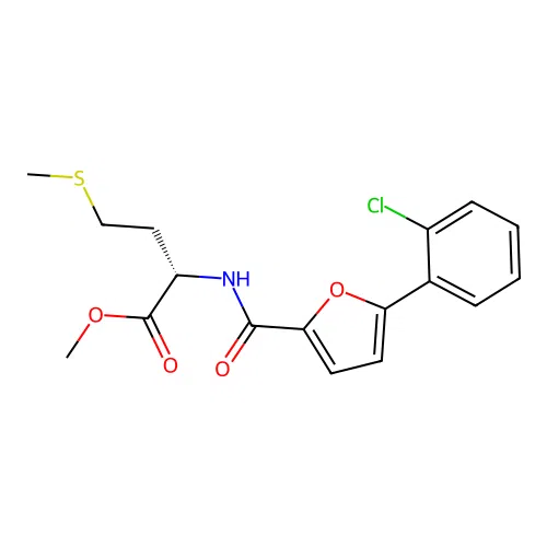 (S)-methyl 2-(5-(2-chlorophenyl)furan-2-carboxamido)-4-(methylthio)butanoate structure