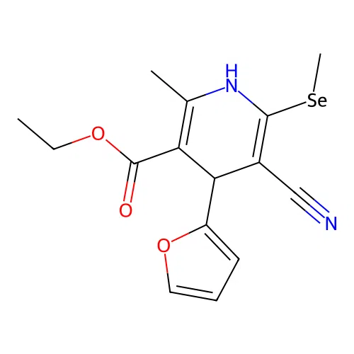 ethyl 5-cyano-4-(furan-2-yl)-2-methyl-6-(methylselanyl)-1,4-dihydropyridine-3-carboxylate structure