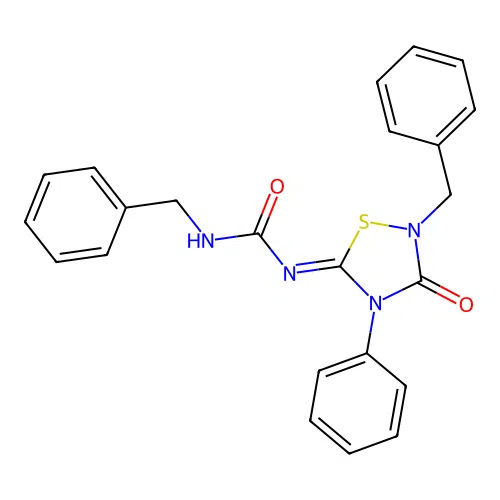 (3Z)-1-benzyl-3-(2-benzyl-3-oxo-4-phenyl-1,2,4-thiadiazolidin-5-ylidene)urea structure