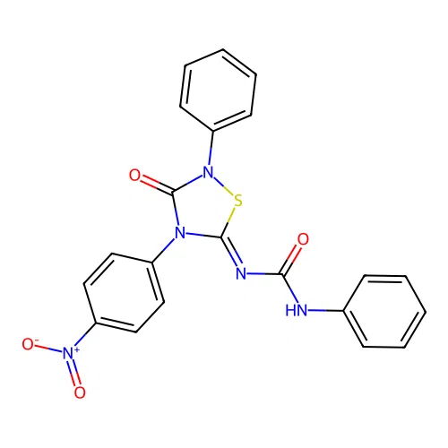 1-[4-(4-Nitro-phenyl)-3-oxo-2-phenyl-[1,2,4]thiadiazolidin-(5Z)-ylidene]-3-phenyl-urea structure