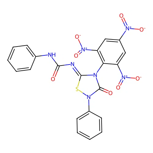 2-Phenyl-4-picryl-5-[(phenylcarbamoyl)imino]-1,2,4-thiadiazolidin-3-one structure