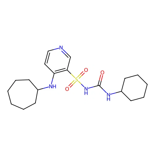4-(Cycloheptylamino)-N-(cyclohexylcarbamoyl)pyridine-3-sulfonamide structure