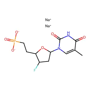 1-(2',3',5',6'-Tetradeoxy-3'-fluoro-6'-phosphono-erythro-hexofuranosyl)thymine structure