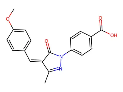 4-[(4Z)-4-(4-methoxybenzylidene)-3-methyl-5-oxo-4,5-dihydro-1H-pyrazol-1-yl]benzoic acid structure