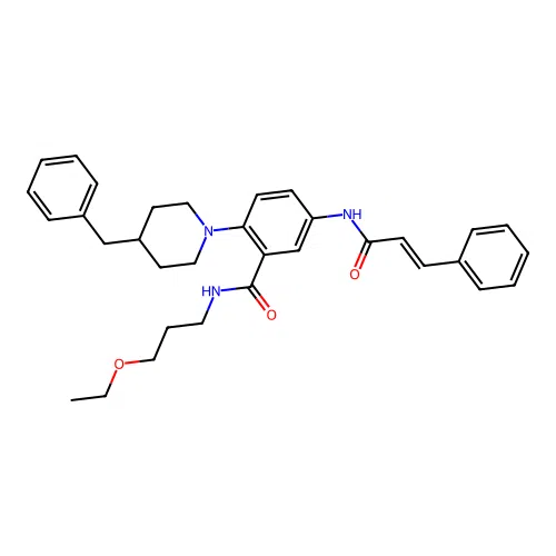 Cinnamido benzylpiperidinyl ethoxypropylbenzamide structure