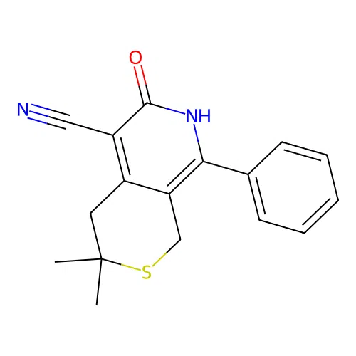 3,3-dimethyl-6-oxo-8-phenyl-3,4,6,7-tetrahydro-1H-thiopyrano[3,4-c]pyridine-5-carbonitrile structure