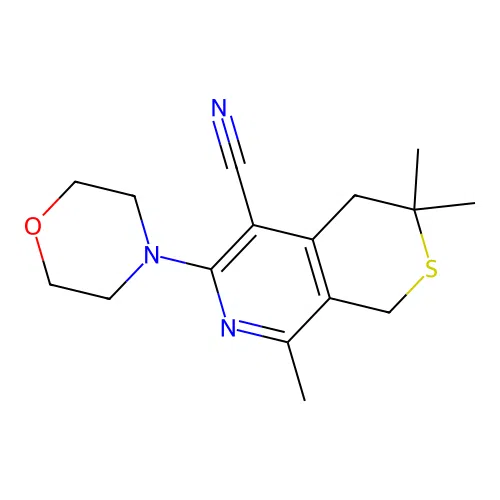 3,3,8-trimethyl-6-morpholin-4-yl-1H,4H-thiino[5,4-c]pyridine-5-carbonitrile structure