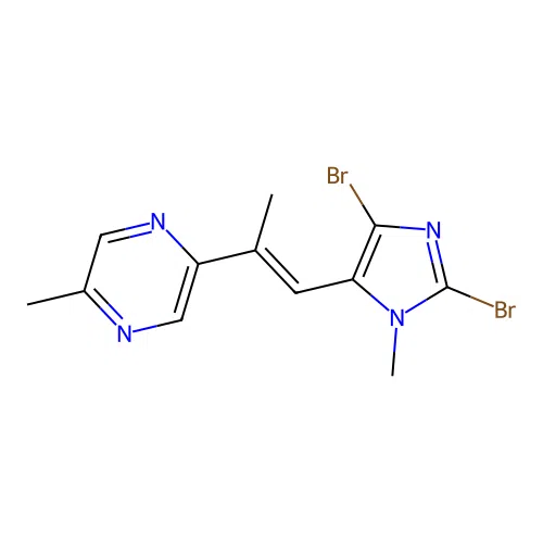 2-((E)-1-(2,5-Dibromo-3-methylimidazol-4-yl)prop-1-en-2-yl)-5-methylpyrazine structure