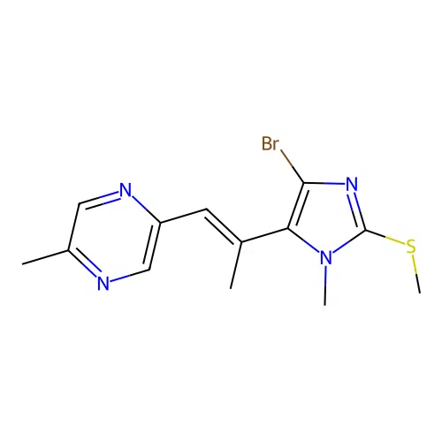 Pyrazine, 2-(2-(4-bromo-1-methyl-2-(methylthio)-1H-imidazol-5-yl)-1-propenyl)-5-methyl-, (E)- structure