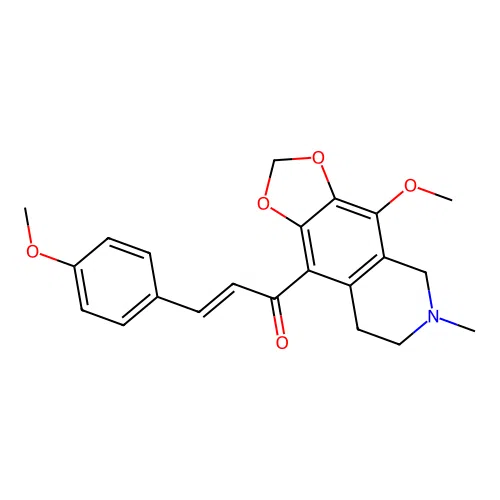 (2E)-1-(4-methoxy-6-methyl-5,6,7,8-tetrahydro[1,3]dioxolo[4,5-g]isoquinolin-9-yl)-3-(4-methoxyphenyl)prop-2-en-1-one structure