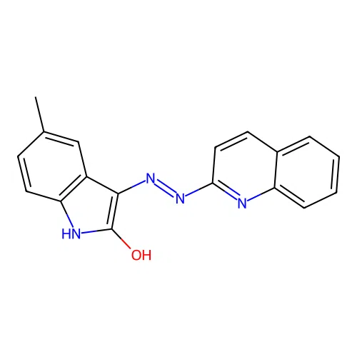(3Z)-5-methyl-3-[2-(quinolin-2-yl)hydrazinylidene]-1,3-dihydro-2H-indol-2-one structure