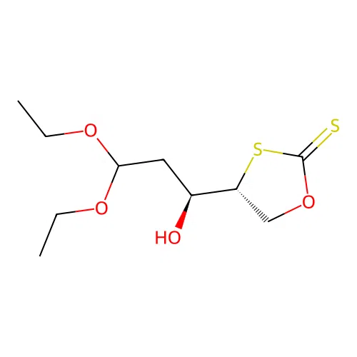 (4R)-4-[(1S)-3,3-diethoxy-1-hydroxypropyl]-1,3-oxathiolane-2-thione structure