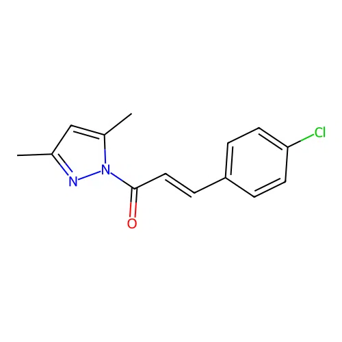 (E)-3-(4-chlorophenyl)-1-(3,5-dimethylpyrazol-1-yl)prop-2-en-1-one structure